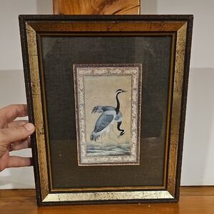 Framed Crane Artwork with Gold Accents